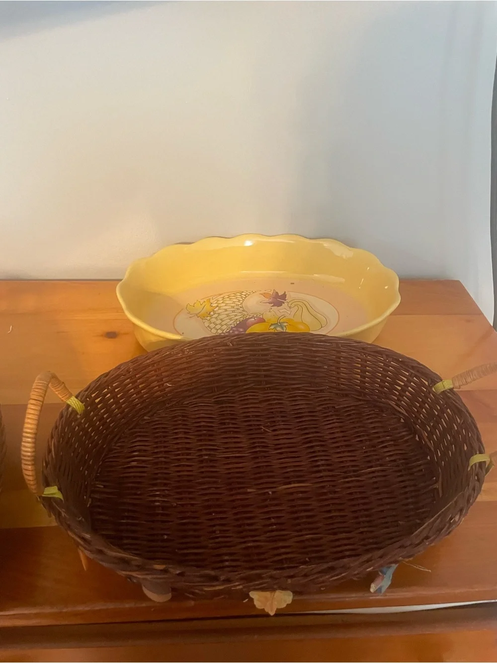 Yellow Ceramic Fruit Motif Serving Bowl - Unbranded
